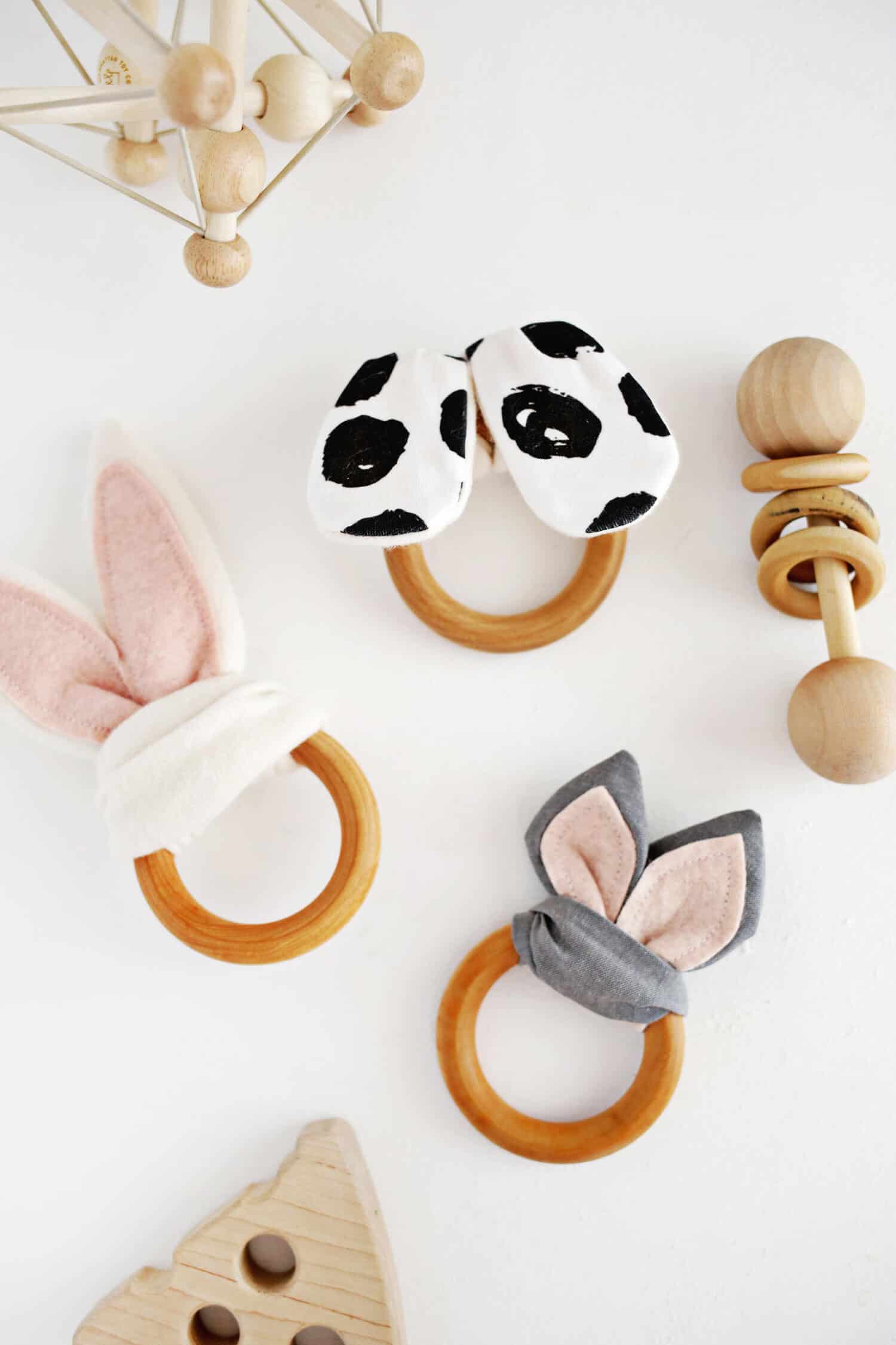 Handmade Natural Beech Wood Teether Teething Ring Baby Toys DIY Wooden Craft 