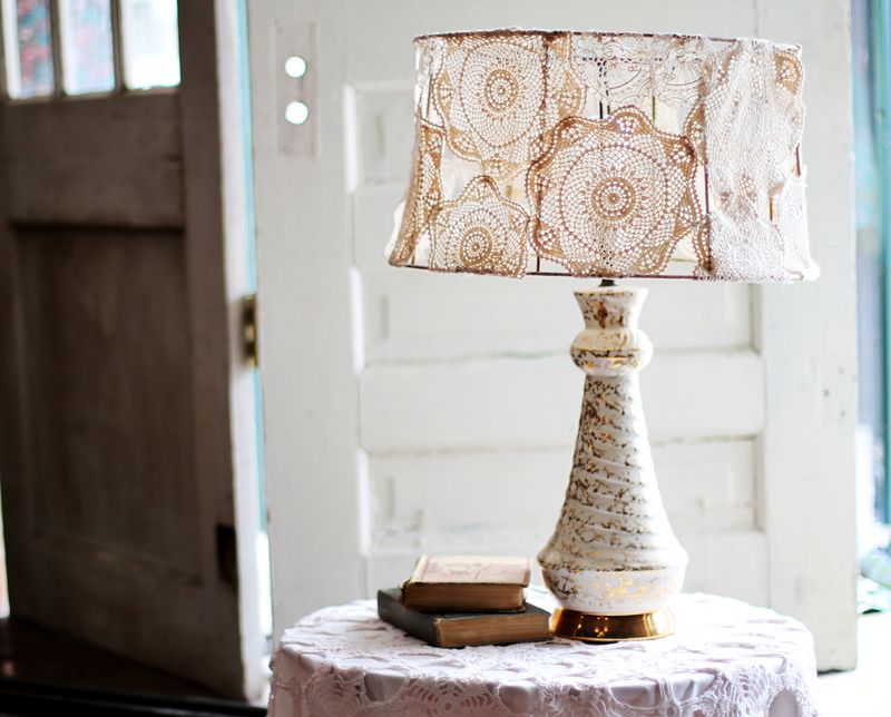 Cream Embroidered Lampshade with Frill