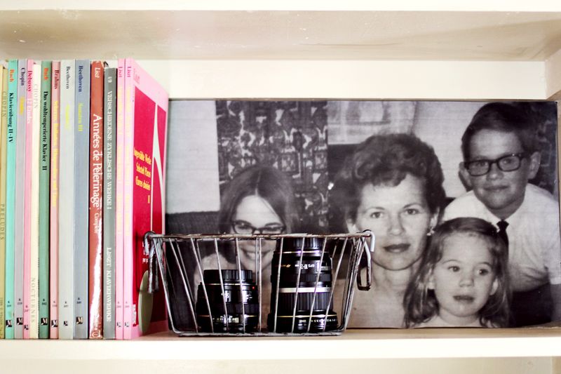 Family photo bookshelves