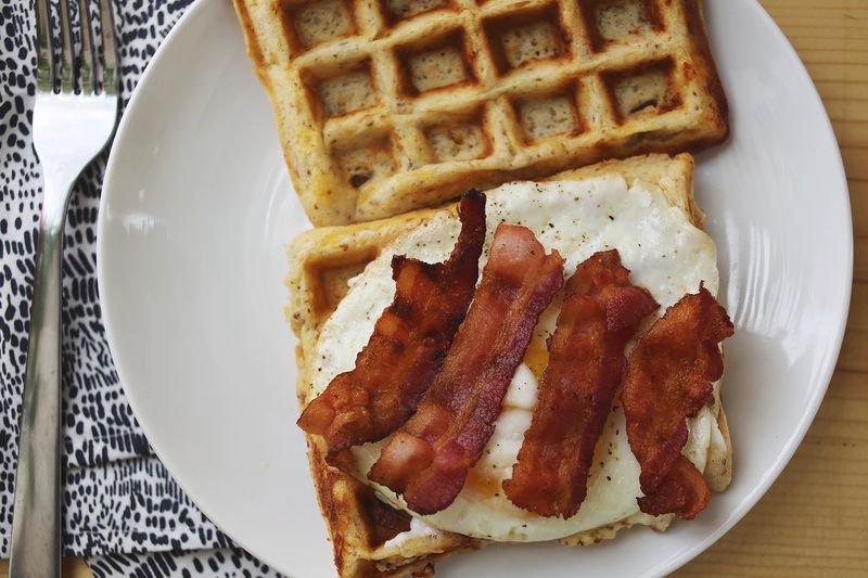 Cheddar Waffle Breakfast Sandwich (click through for the recipe!)  