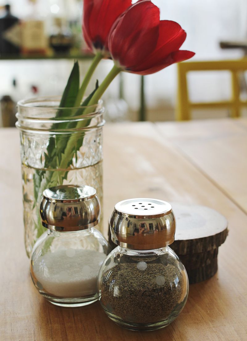 Glass etched salt and pepper shakers