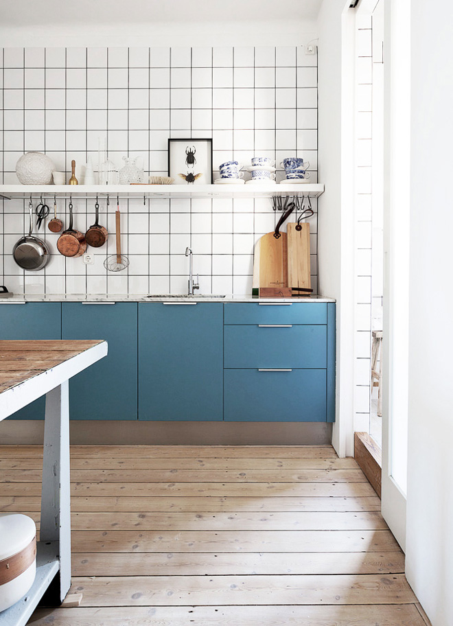 Modern Scandinavian kitchen in blue and white