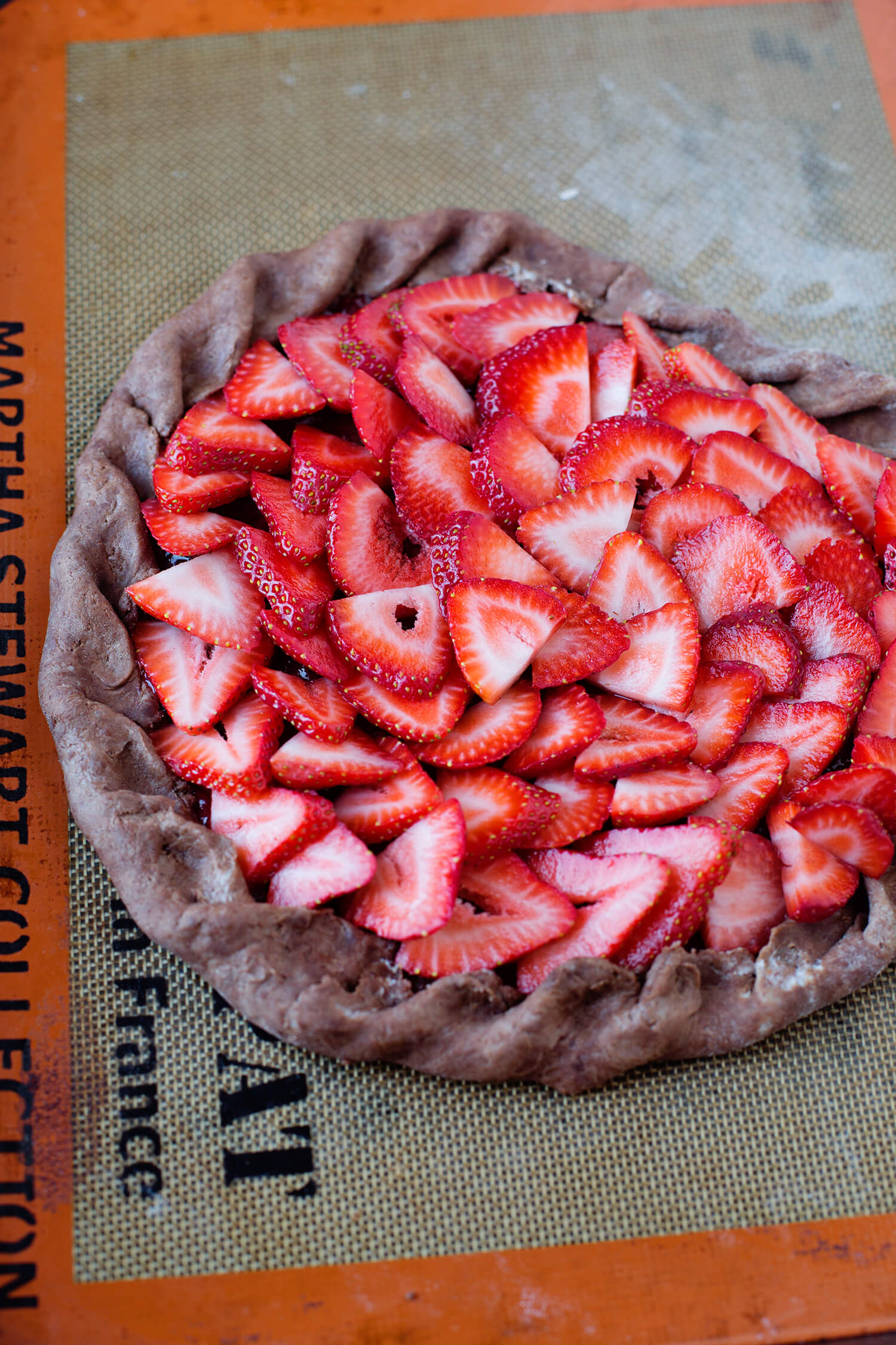 Chocolate and strawberries galette