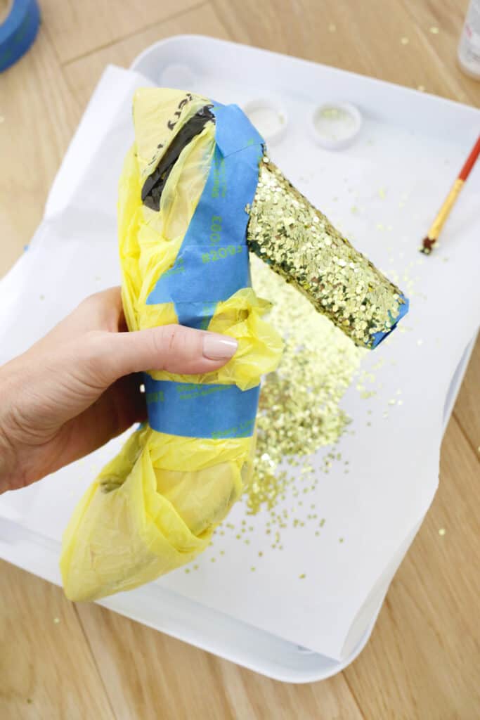 shoe with glitter applied to heel