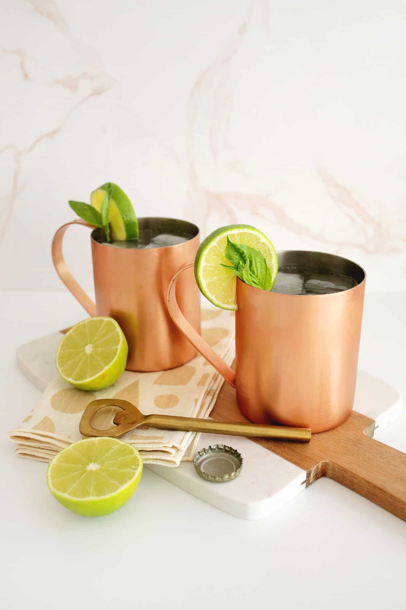 moscow mule drinks in copper cups