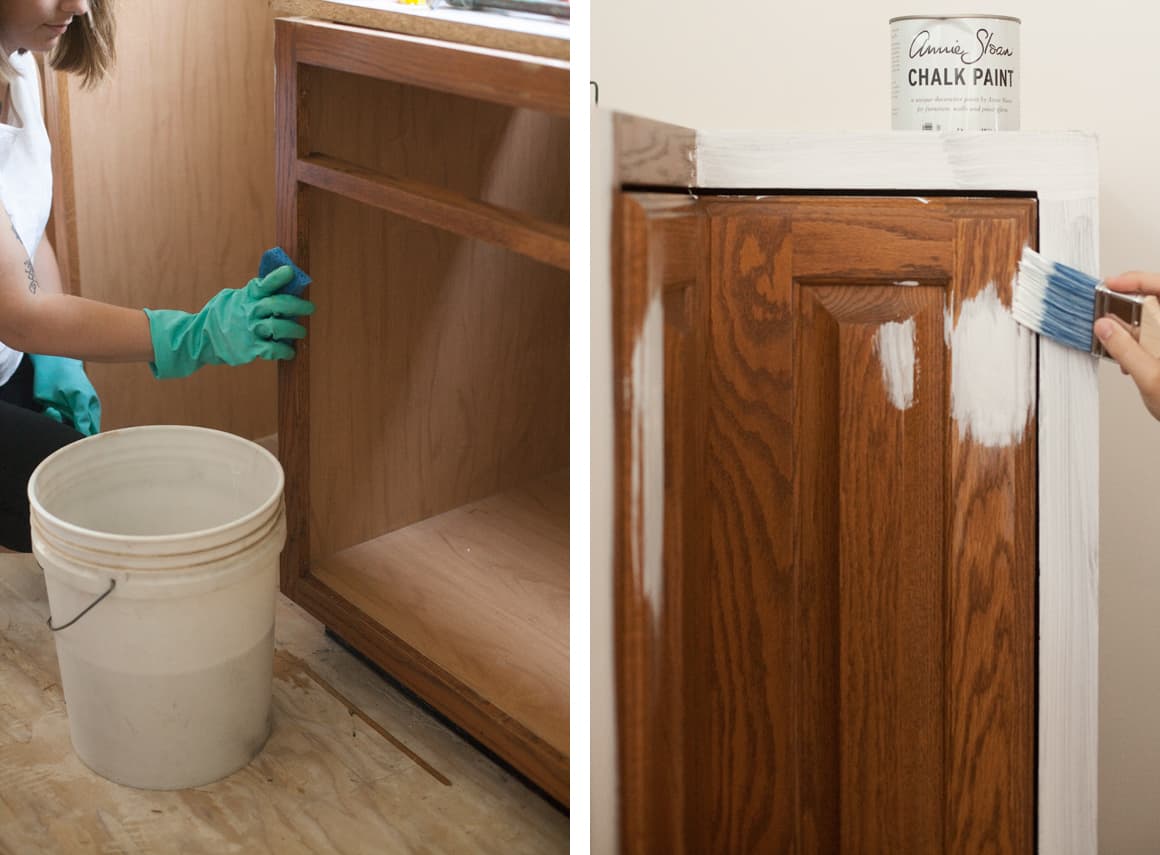 washing and painting cabinets with chalk paint