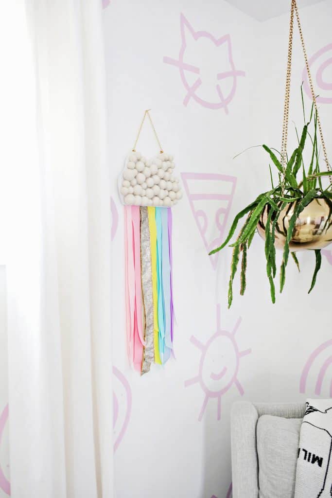 Wall Hanging Using Ribbon Kid's Ribbon Rainbow Wall Hanging DIY - A Beautiful Mess
