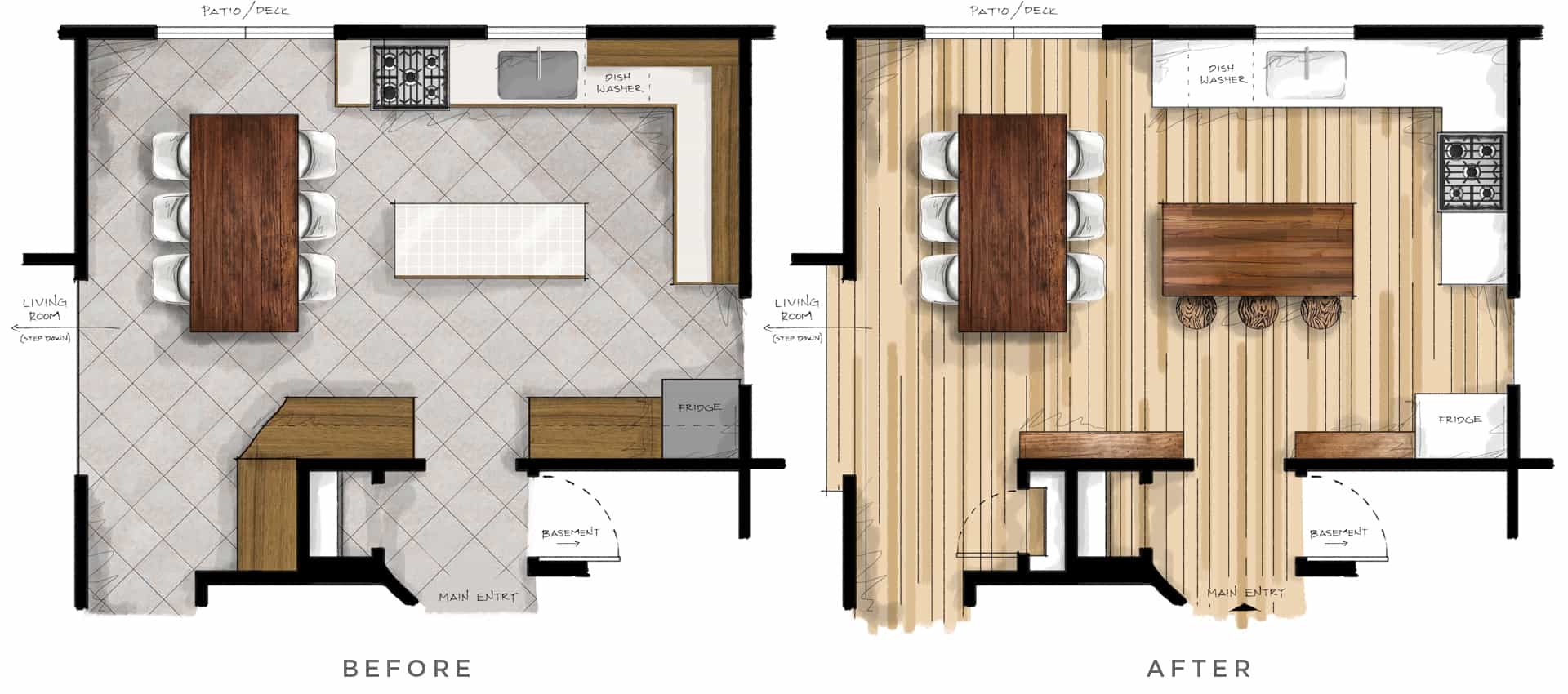kitchen floor plan before and after