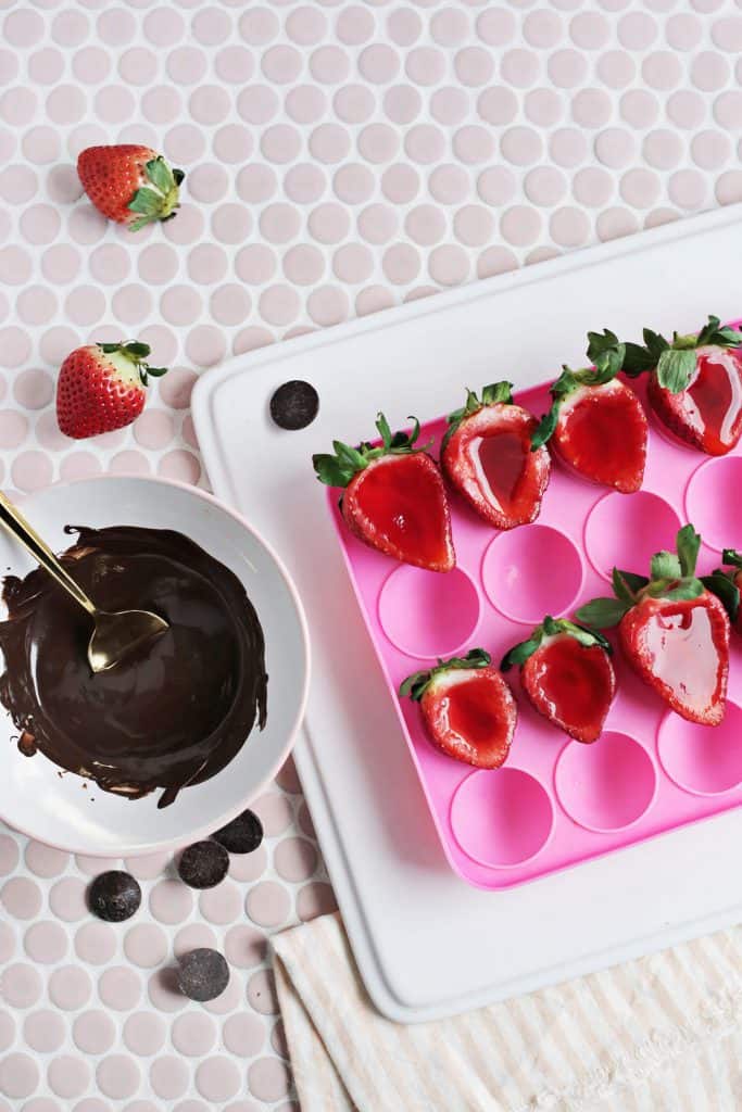 Chocolate-Covered Strawberry Jello Shots - A Beautiful Mess