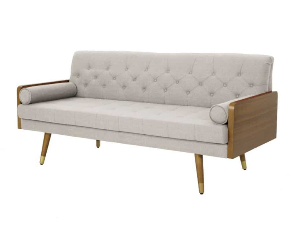 wood side mid-century sofa