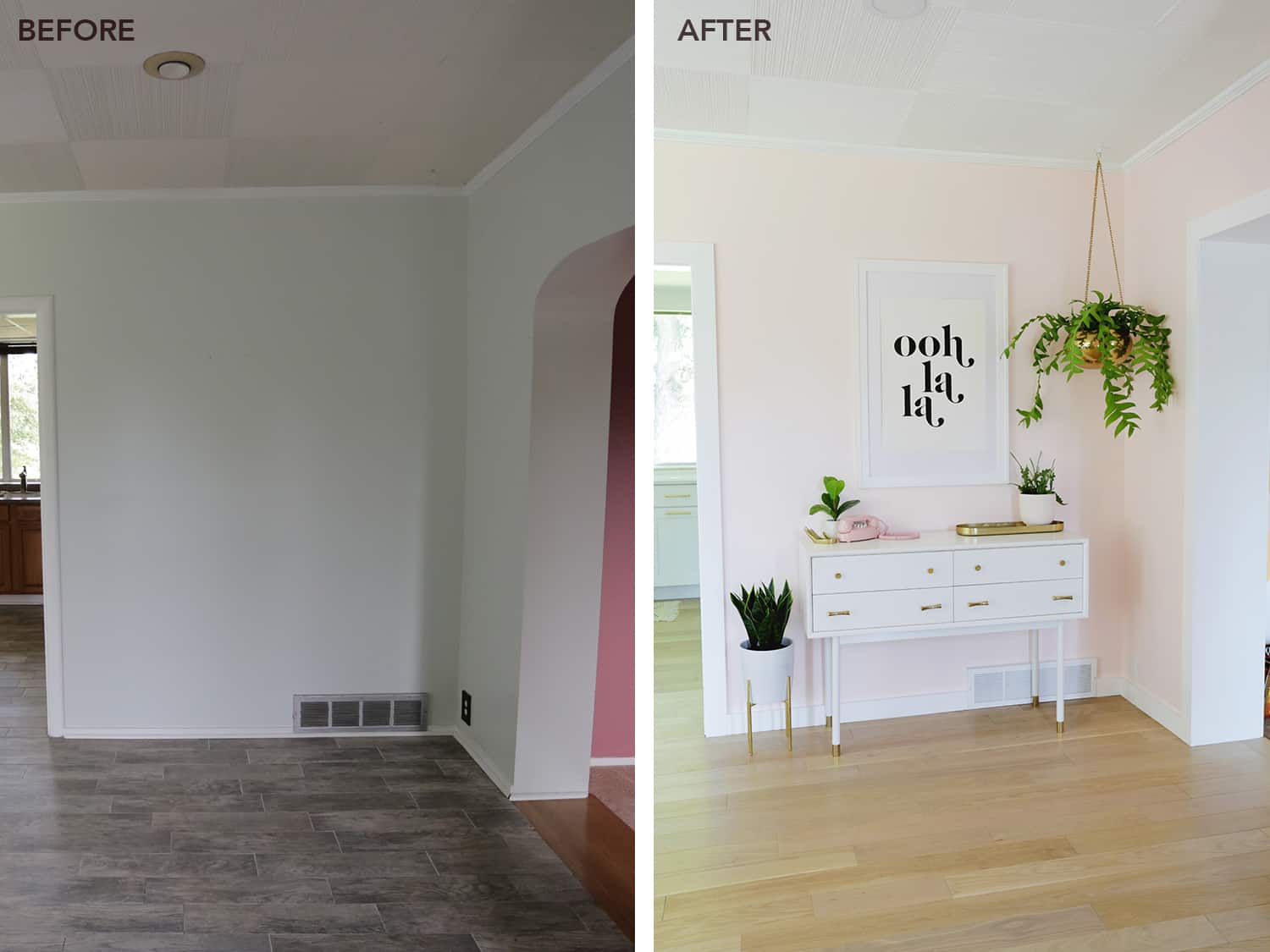 before and after view of entryway