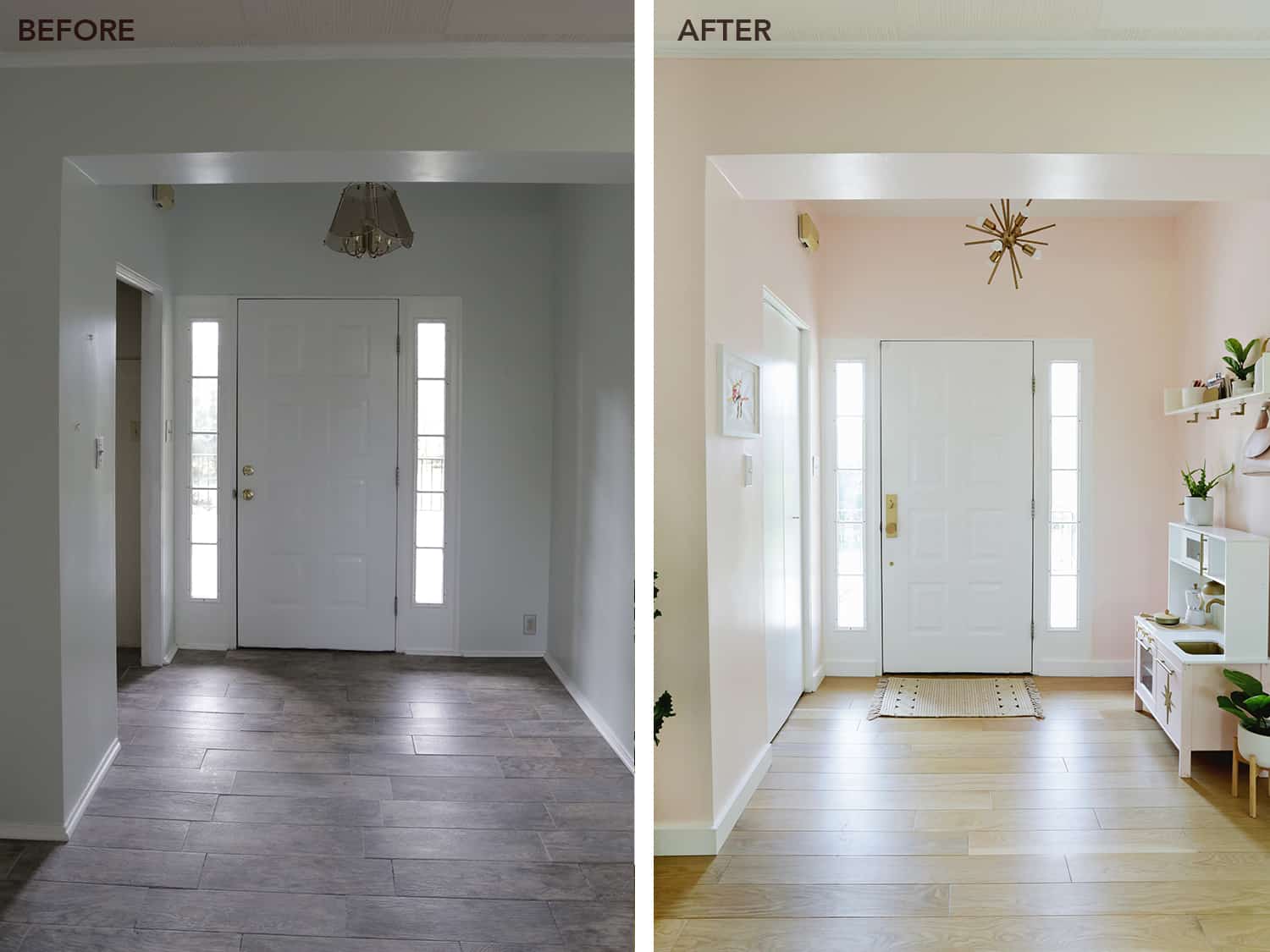 before and after view of entryway