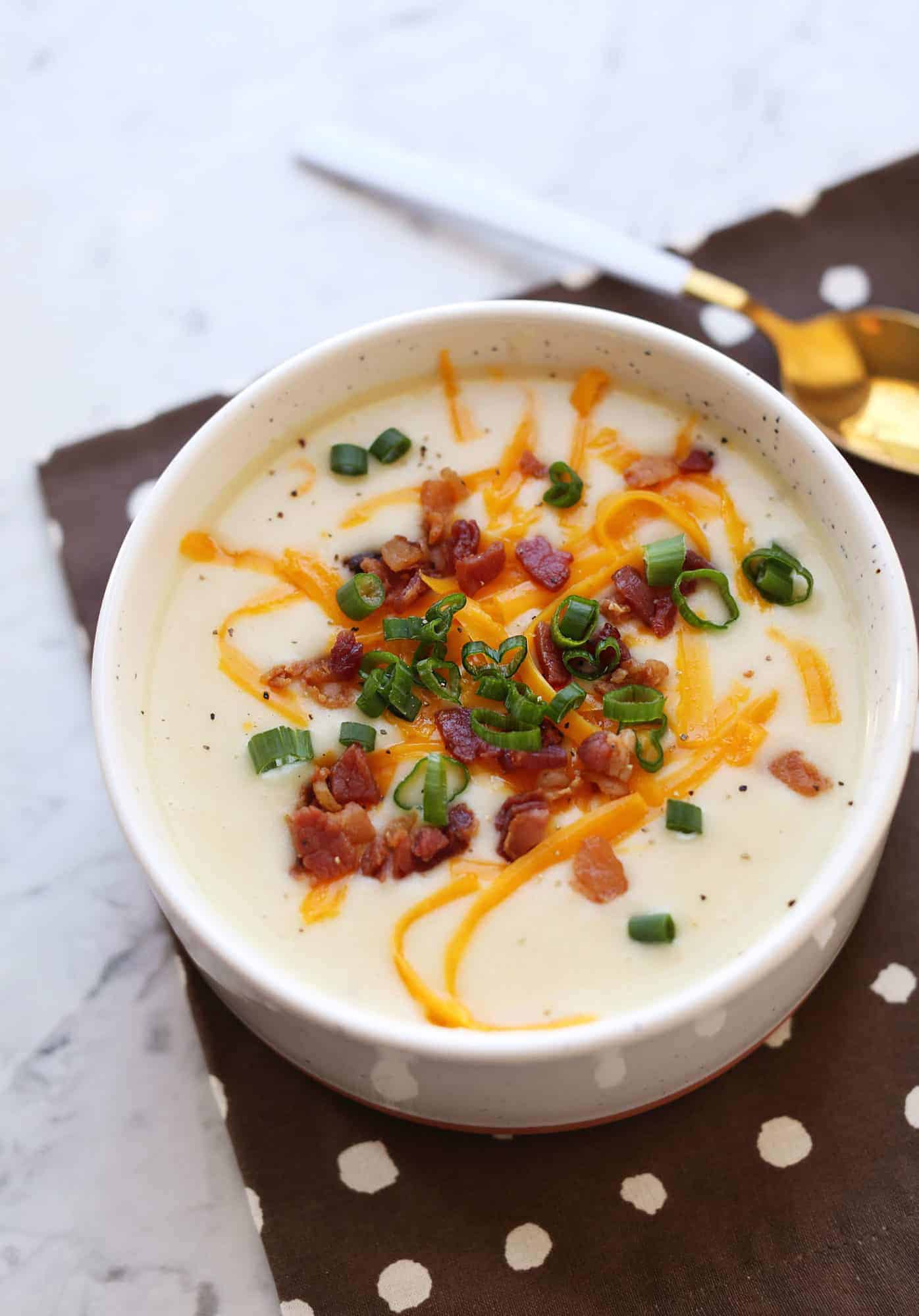 Closeup of potato and cream cheese soup