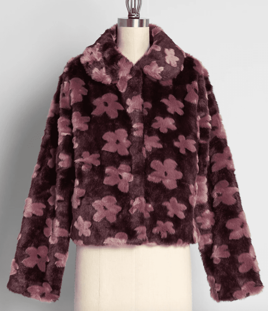 brown and pink daisy fur coat