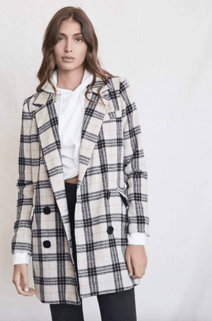 double-breasted plaid coat