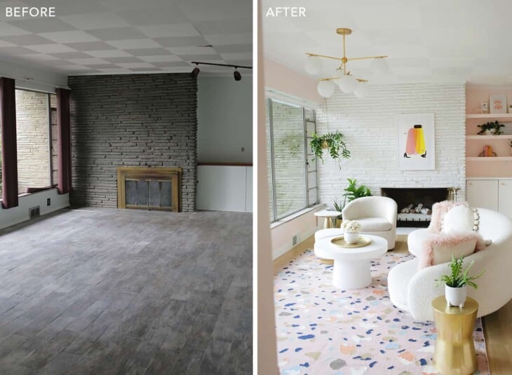'70s Pink Living Room Makeover (Before + After!) - A Beautiful Mess