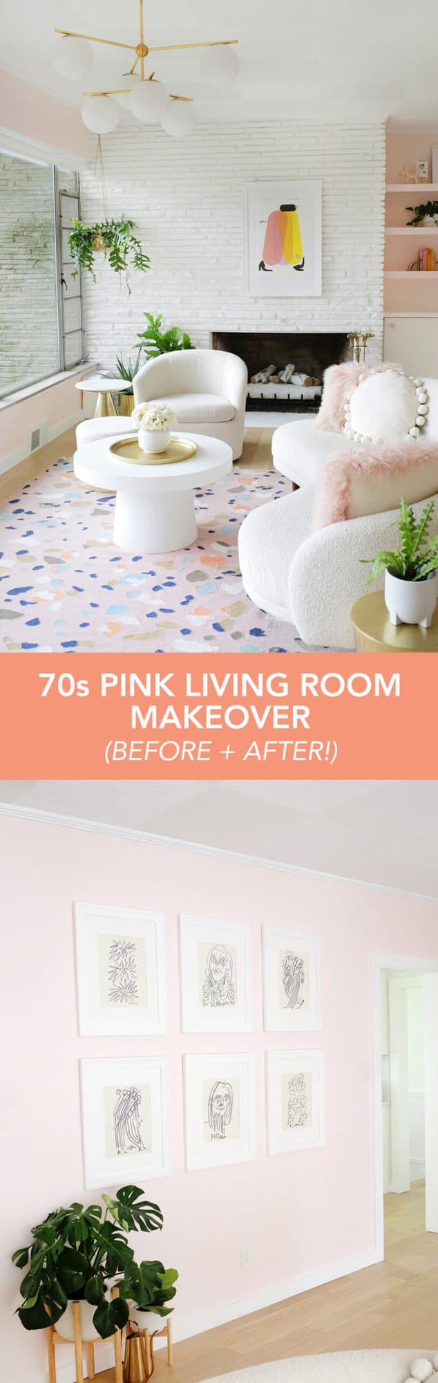 '70s Pink Living Room Makeover (Before + After!) - A Beautiful Mess