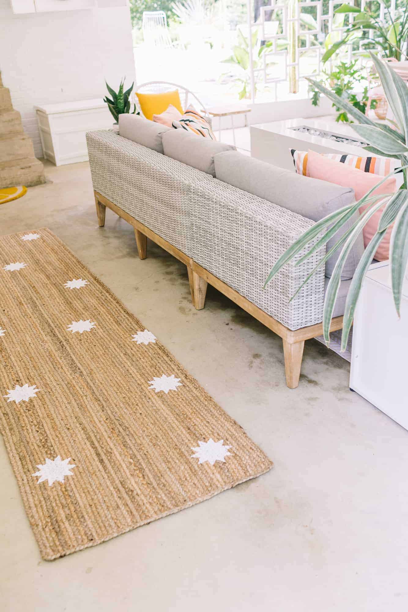 outdoor furniture with stenciled rug