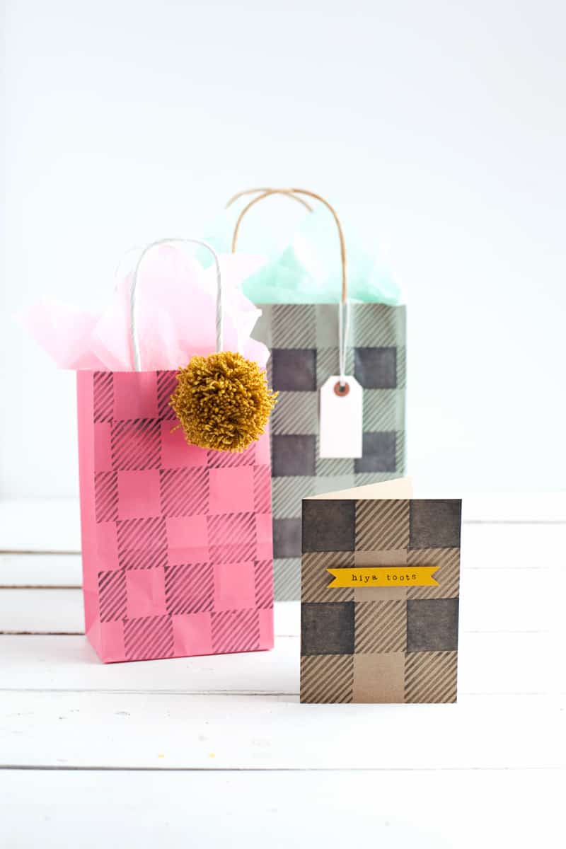 a set of stamped gift bags