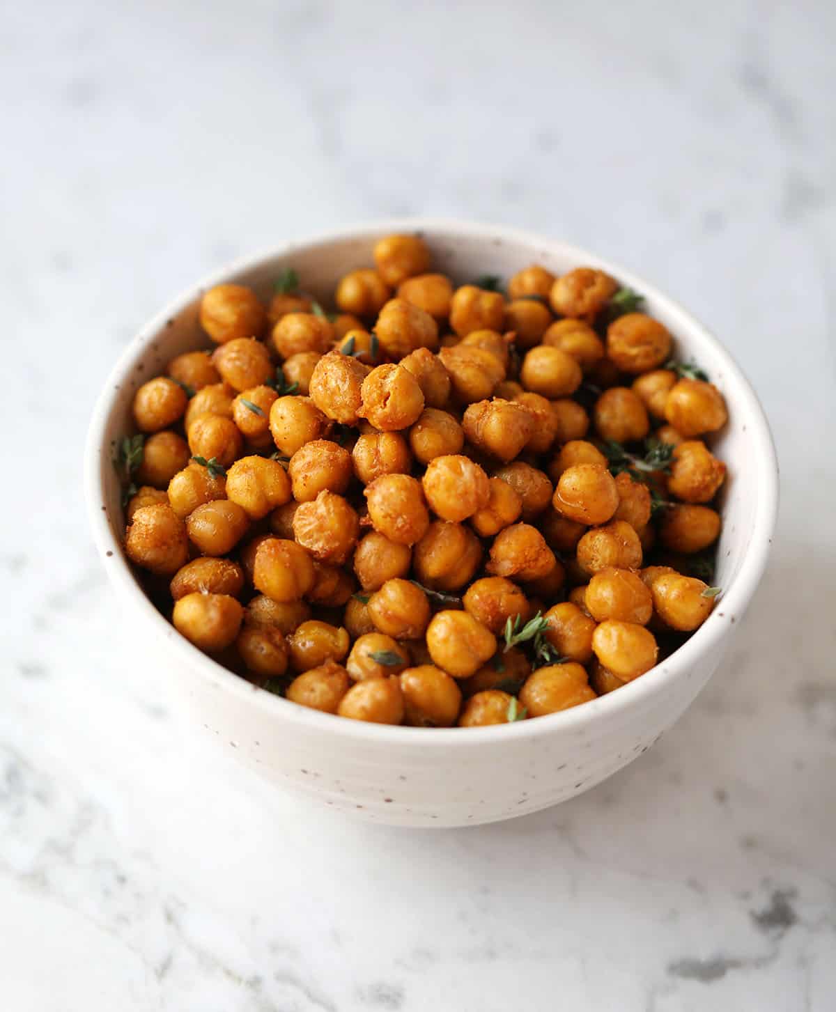 bowl of air fried chickpeas