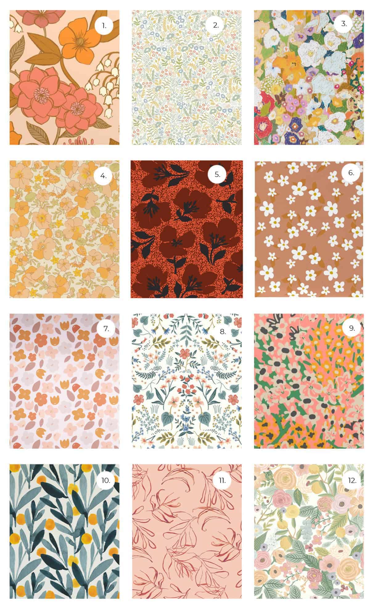 collage of different floral wallpaper