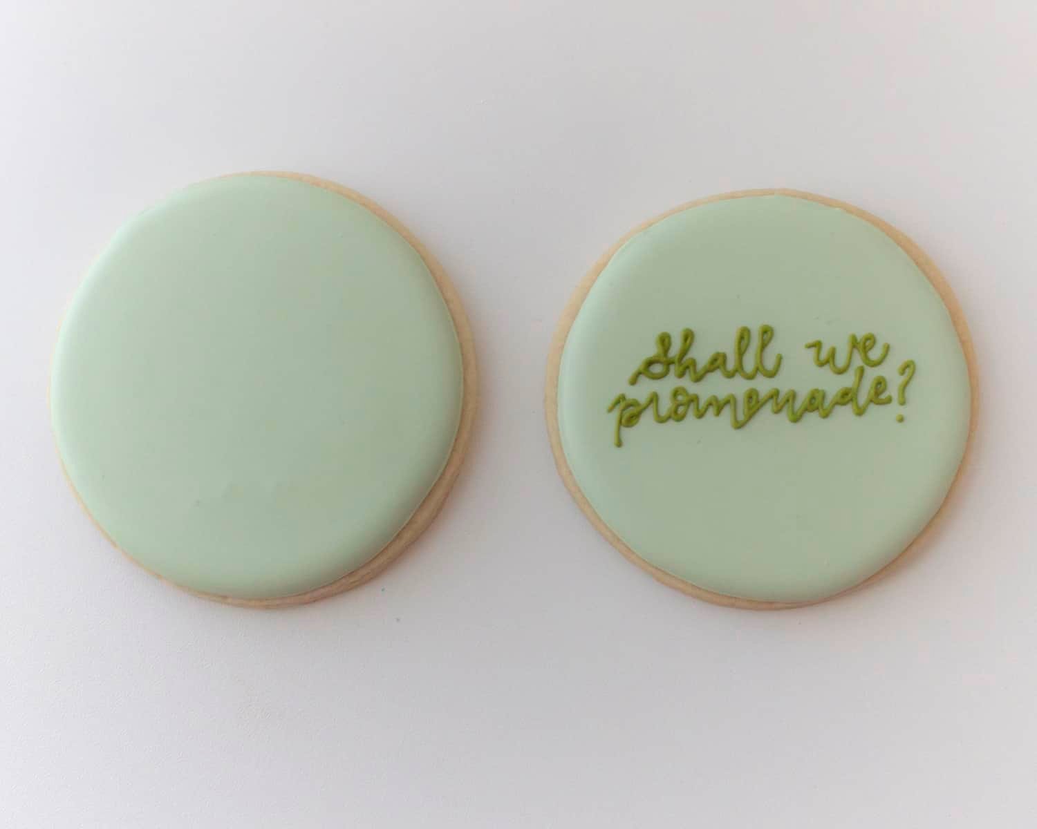 Ice cream cookies with the text "shall we promenade?"
