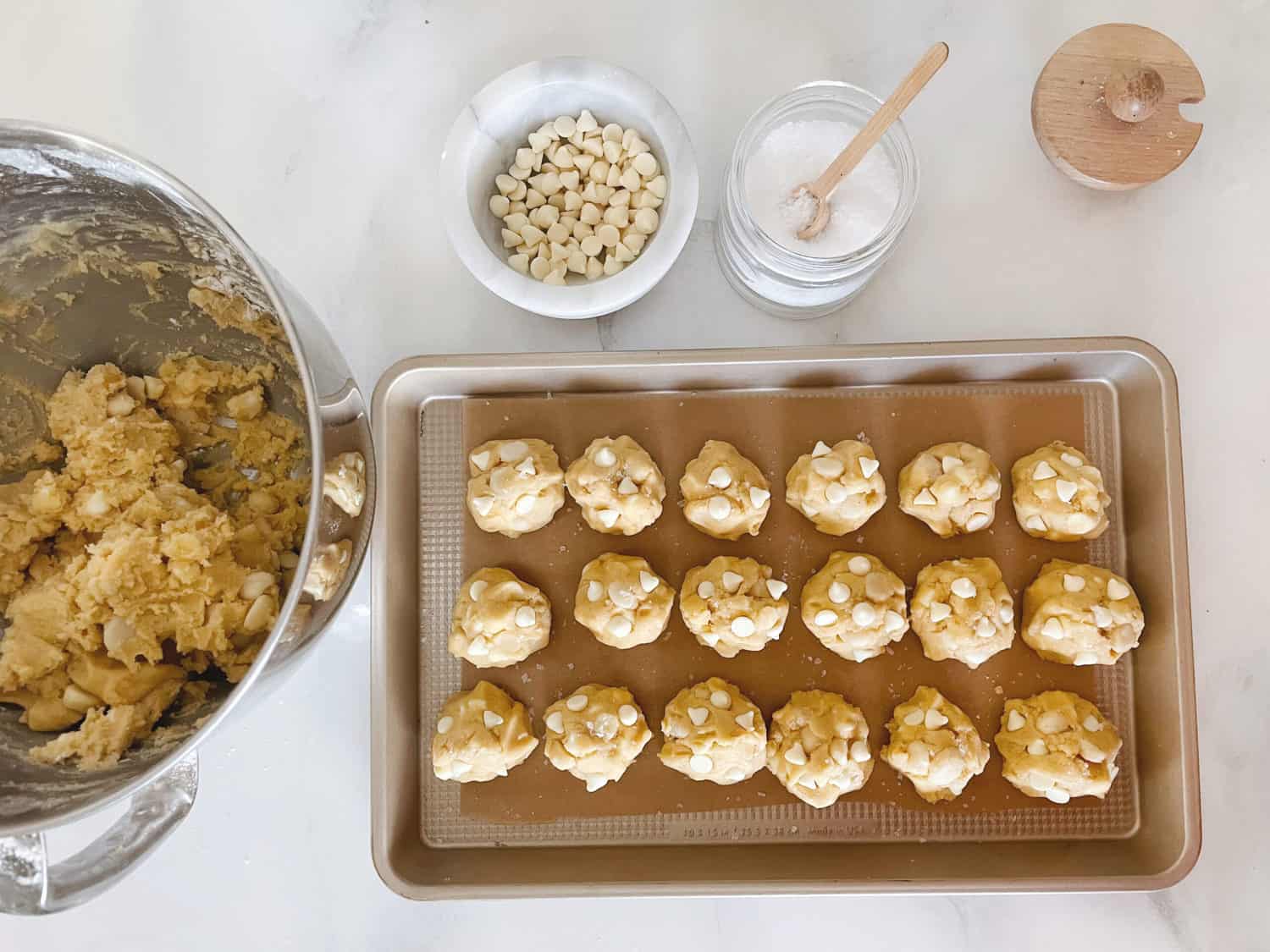 cookie dough on a baking tray