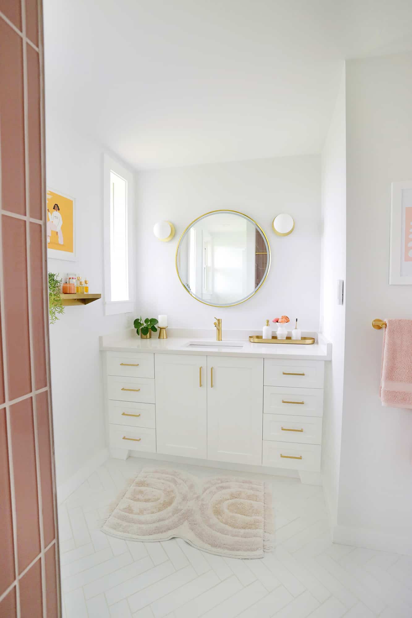 Bright bathroom with gold fixtures