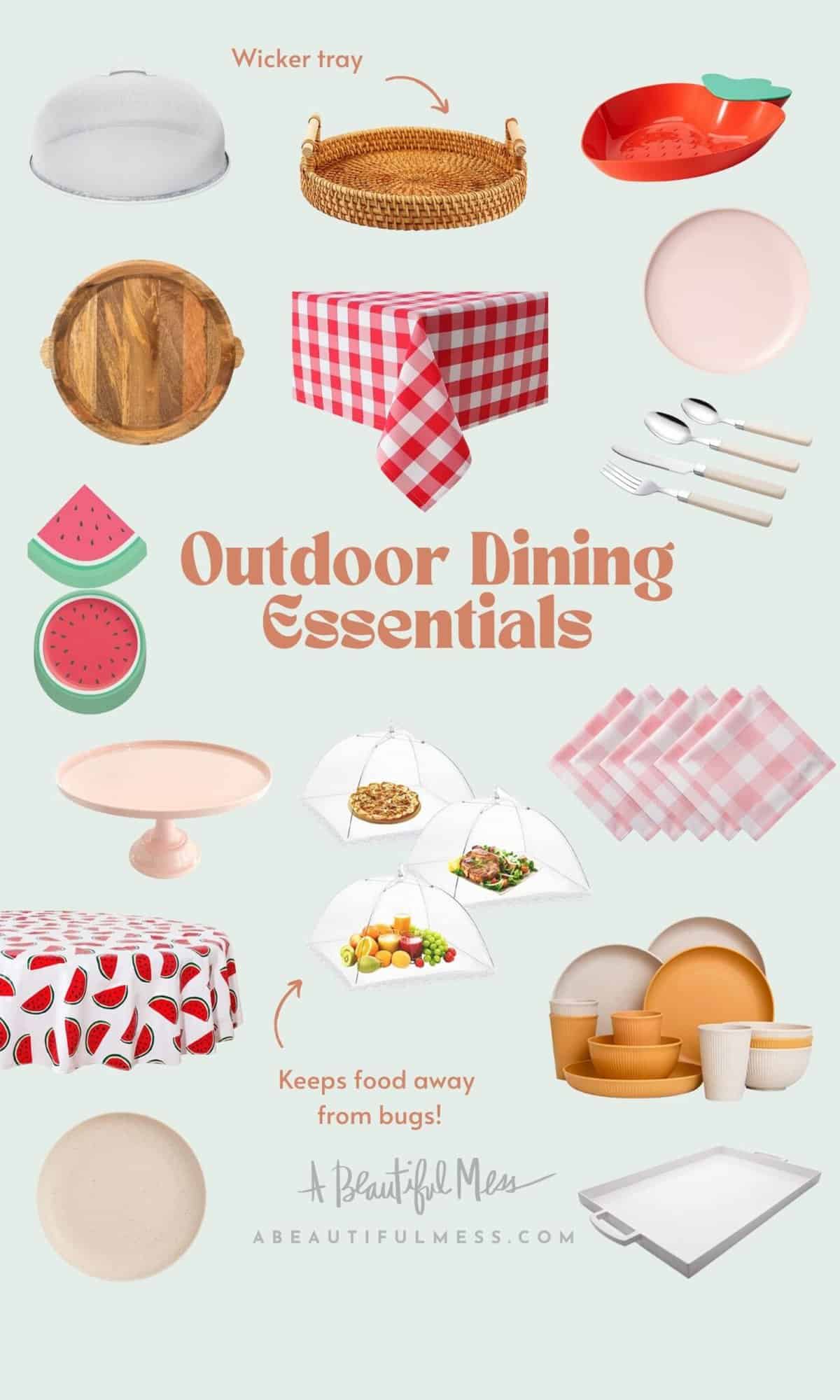 collage of outdoor dining essentials
