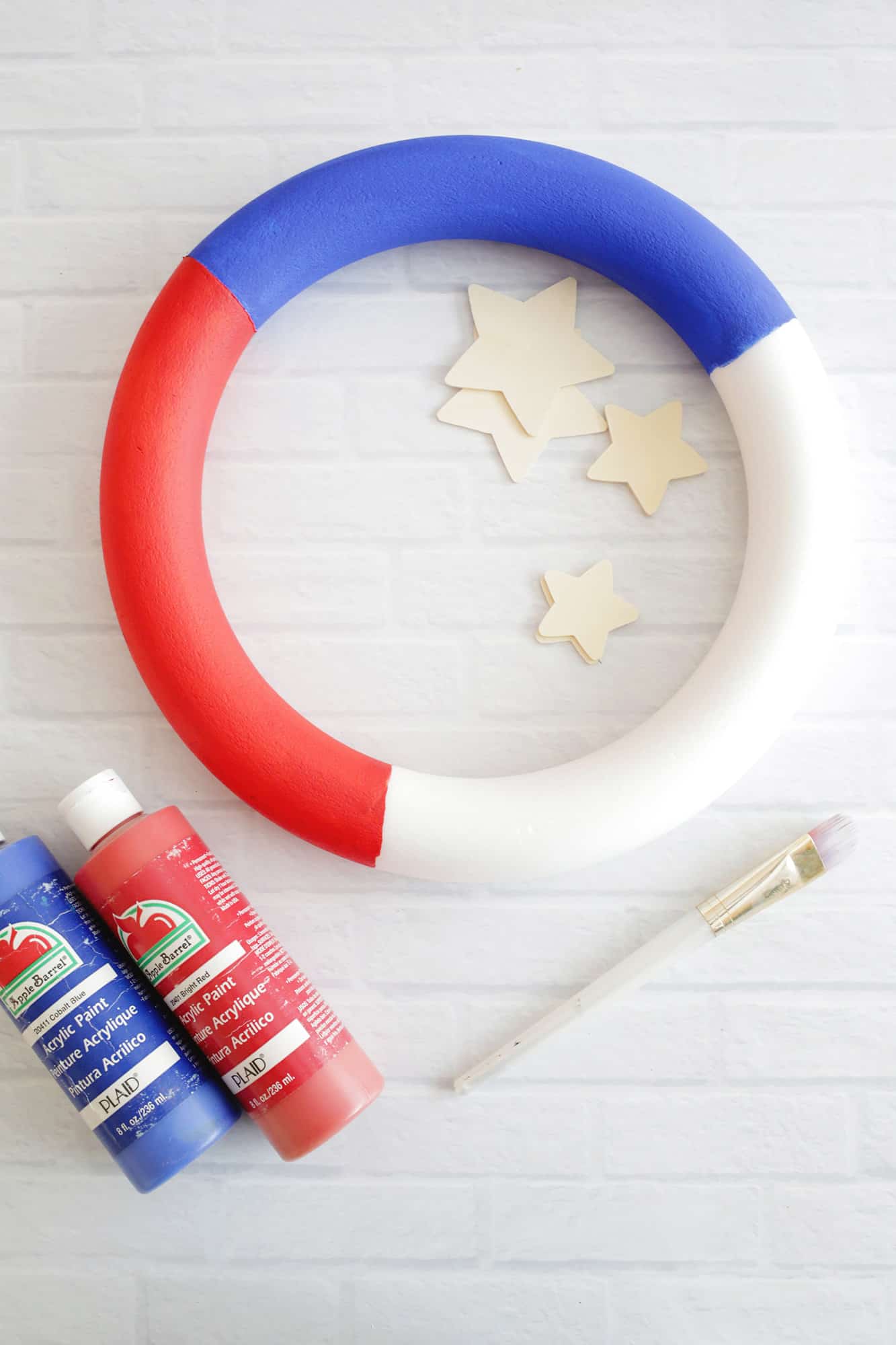 wreath frame is divided into red, white and blue sections