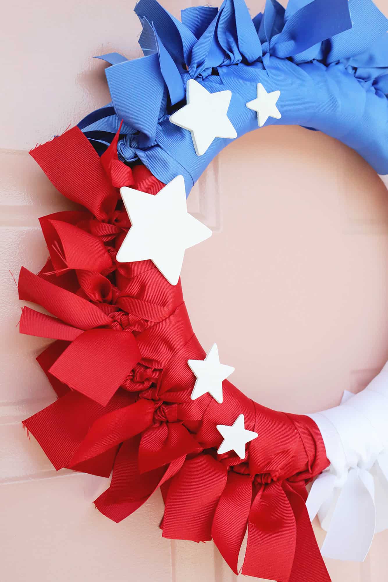 close up of fourth of july ribbon wreath