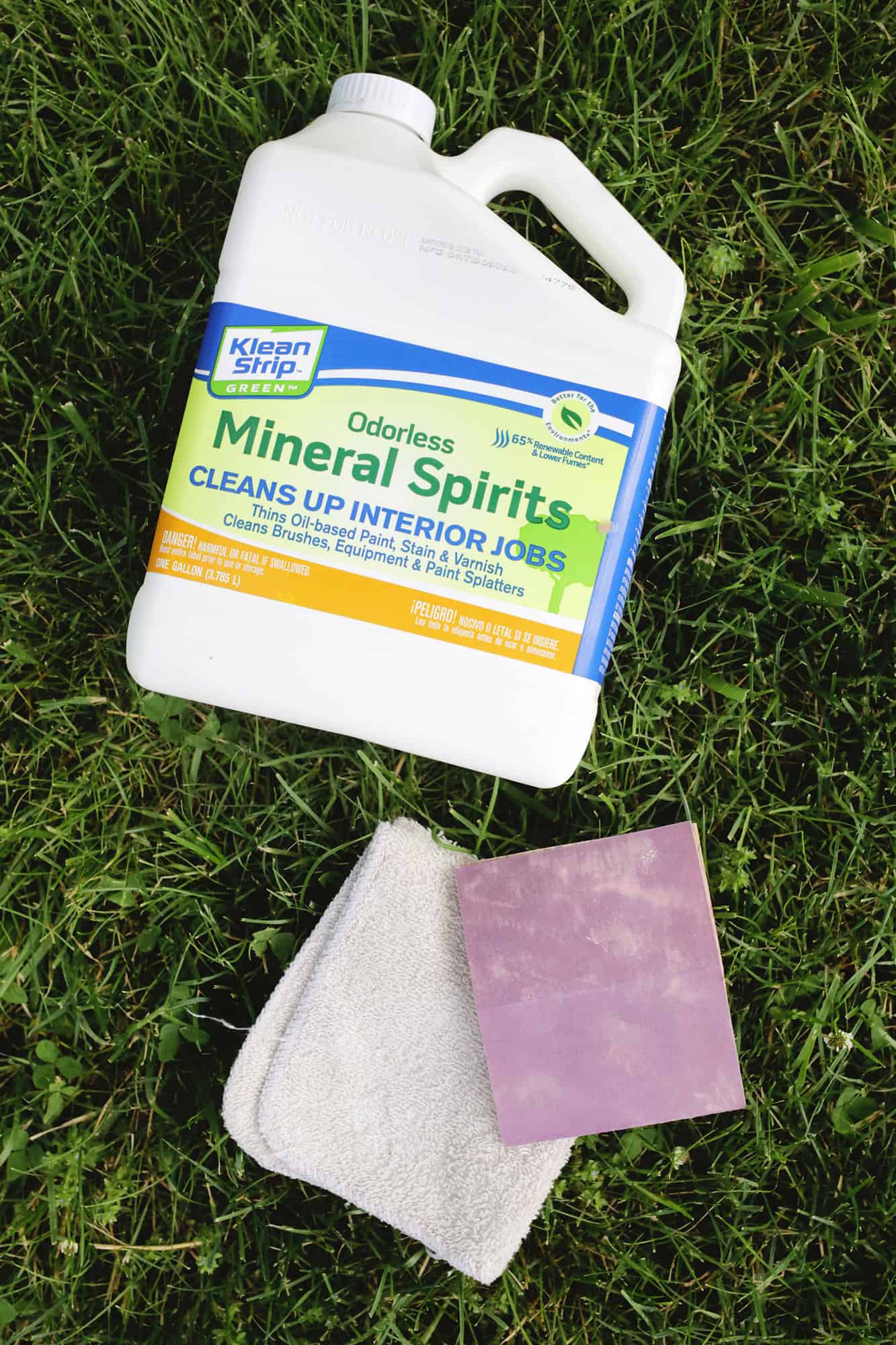 mineral spirits, a rag, and sandpaper