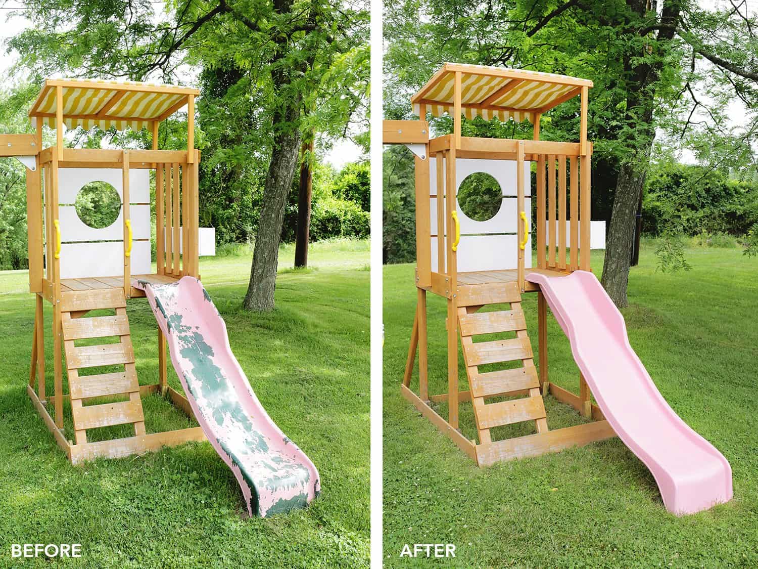 comparison of before and after the slide is painted