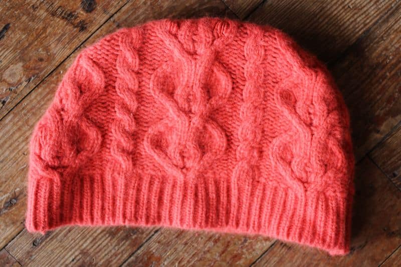 red knit hat.