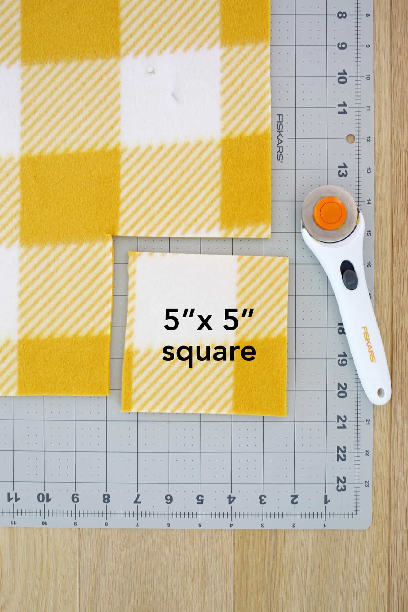 5" square cut from the corner of the fleece blanket without sewing 