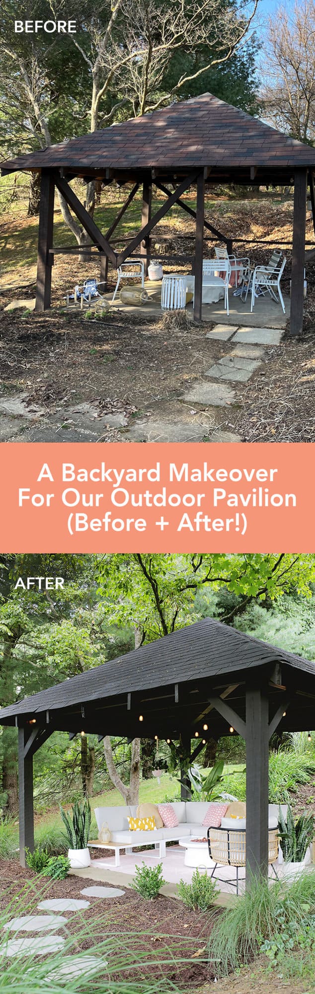 backyard makeover outdoor pavilion before after scaled