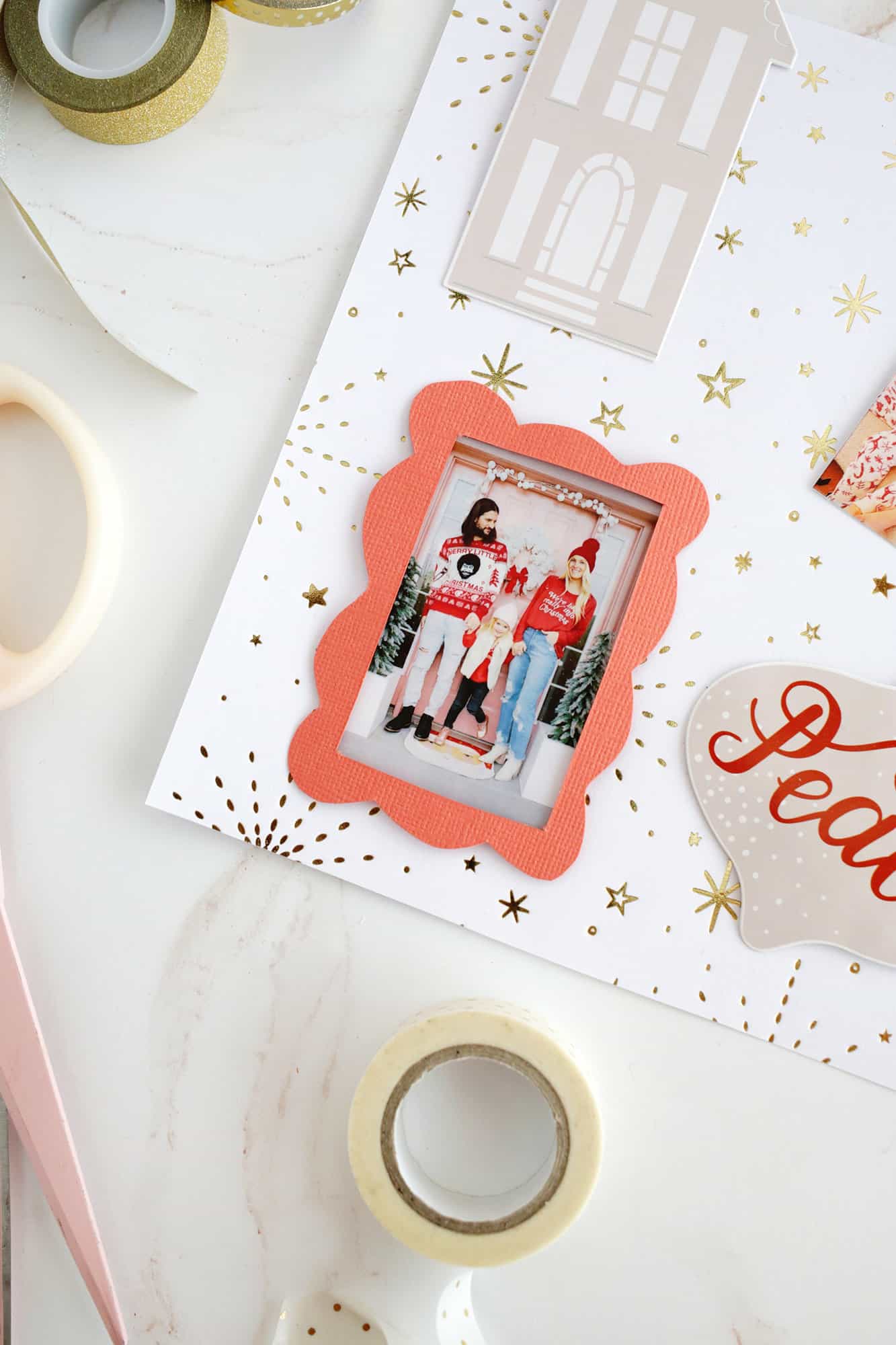 easy scrapbooking idea with photos and stickers with a paper frame around the photos