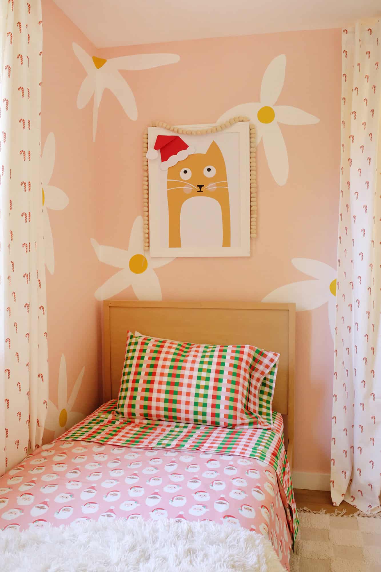 santa sheets on kid's bed for the holidays