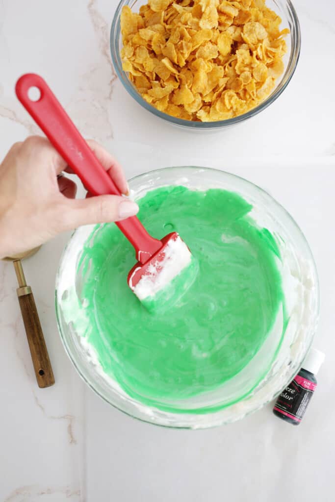 melted green marshmallow for christmas wreath cookies