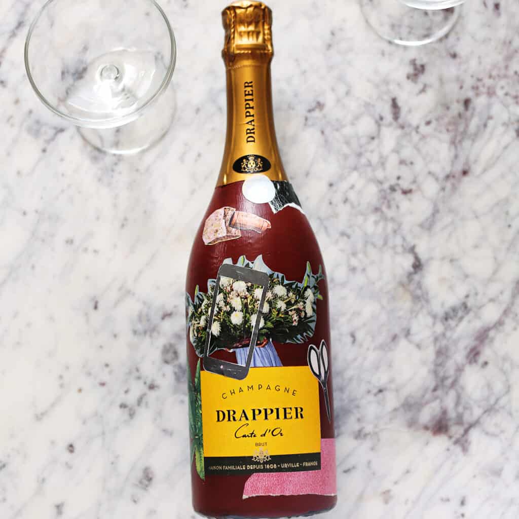 collage champagne bottle