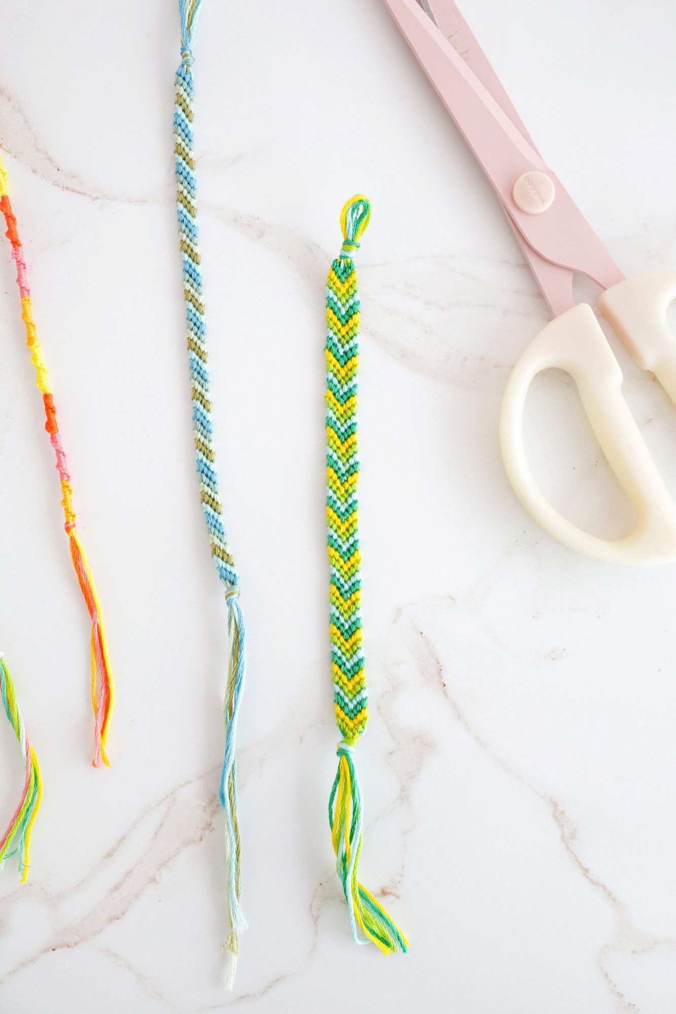 chevron, spiral chinese staircase, and candy stripe friendship bracelets