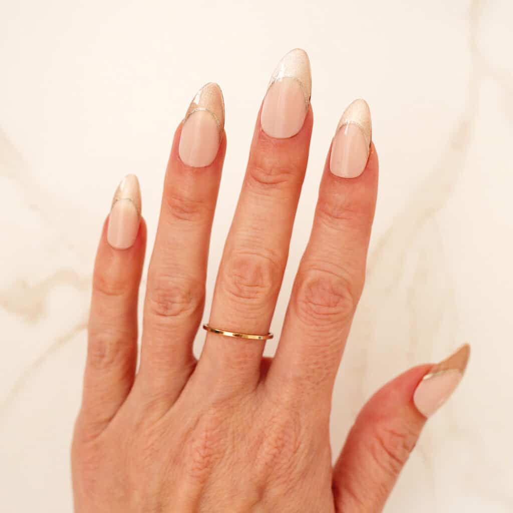 rose gold shimmer french tips christmas nail design