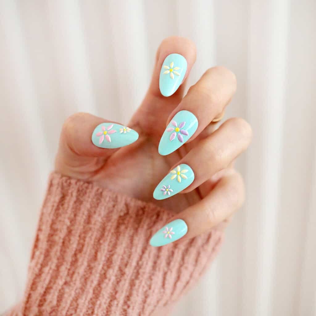 spring pastel mint flower nails