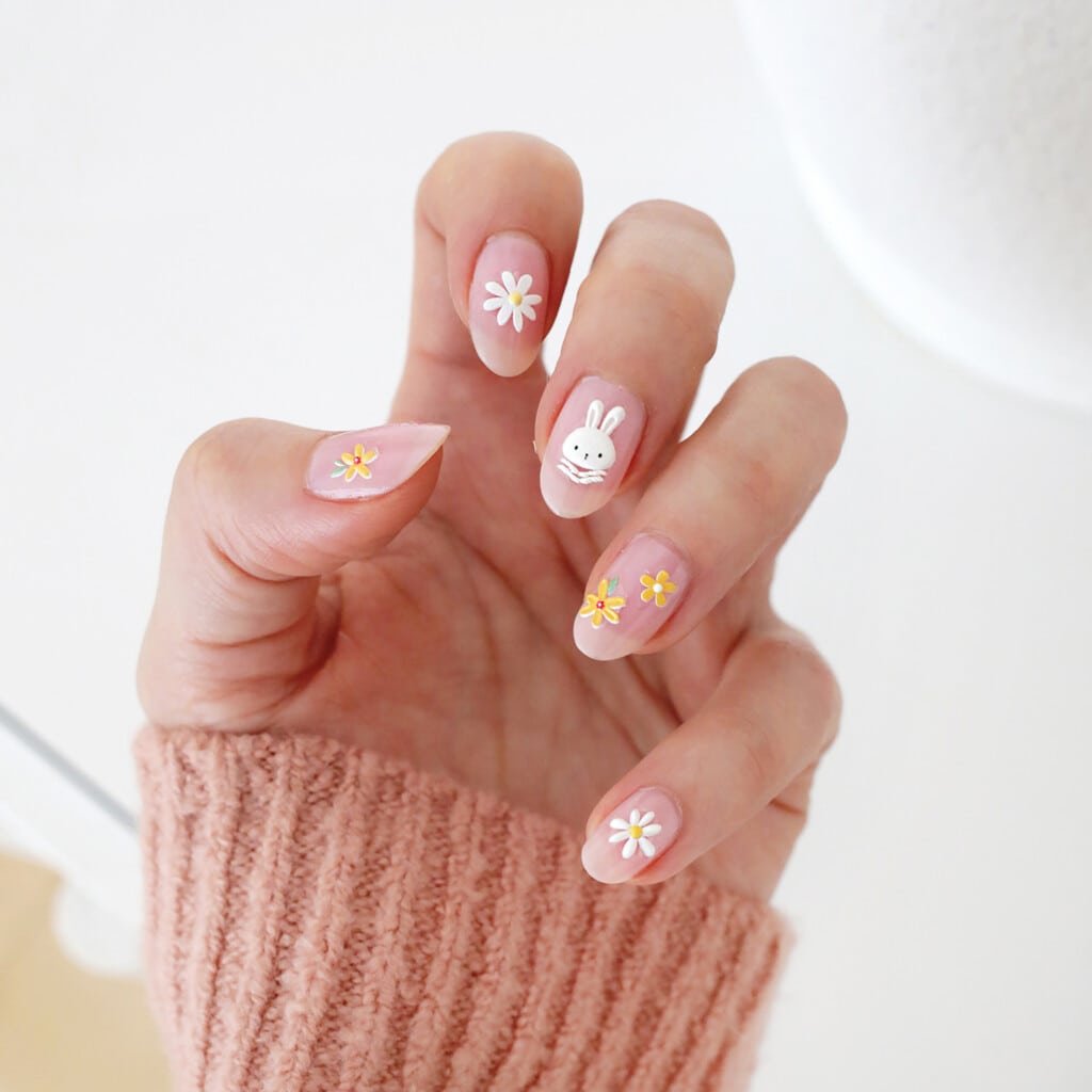 Spring and easter bunny flower nails
