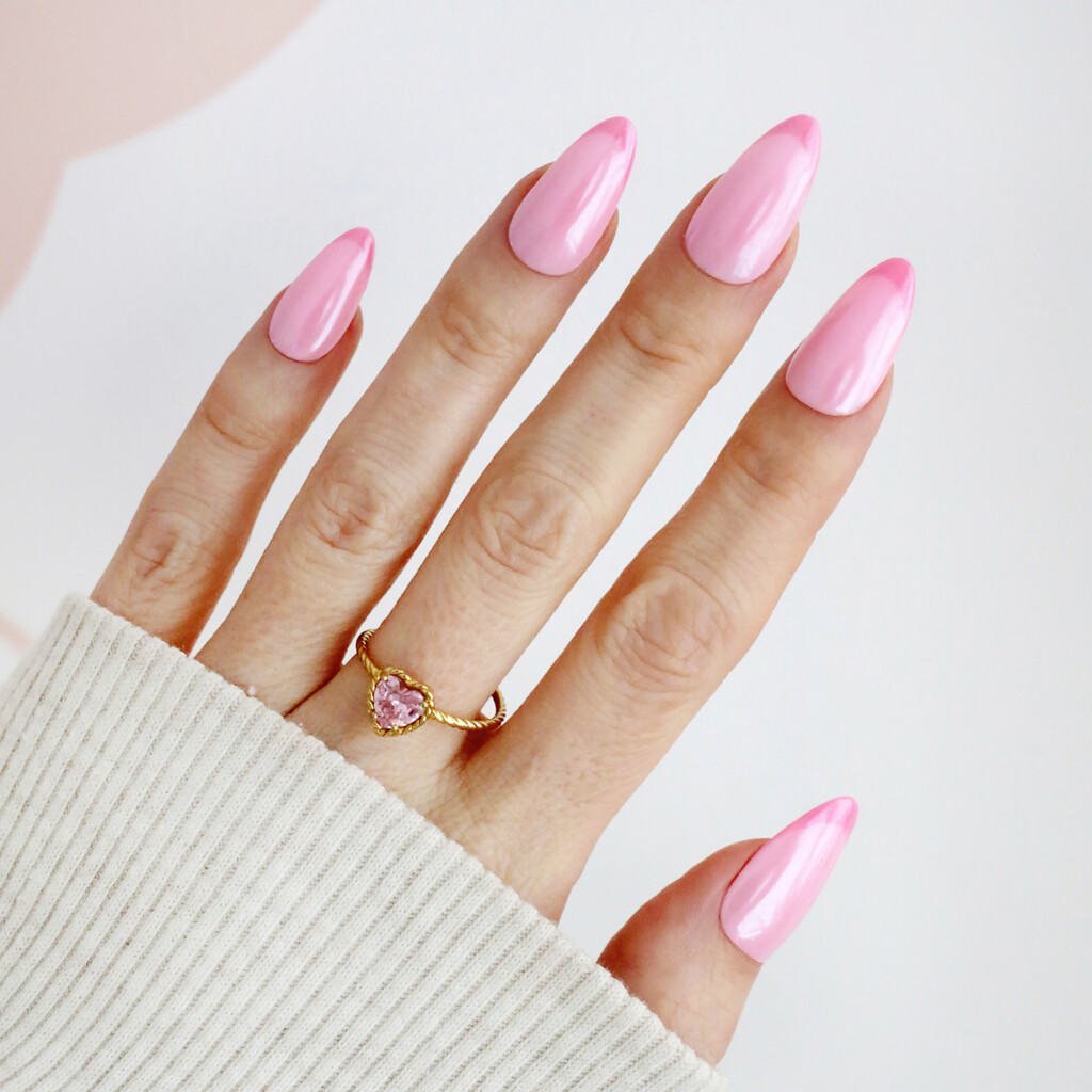 pink chome french barbie nails for spring