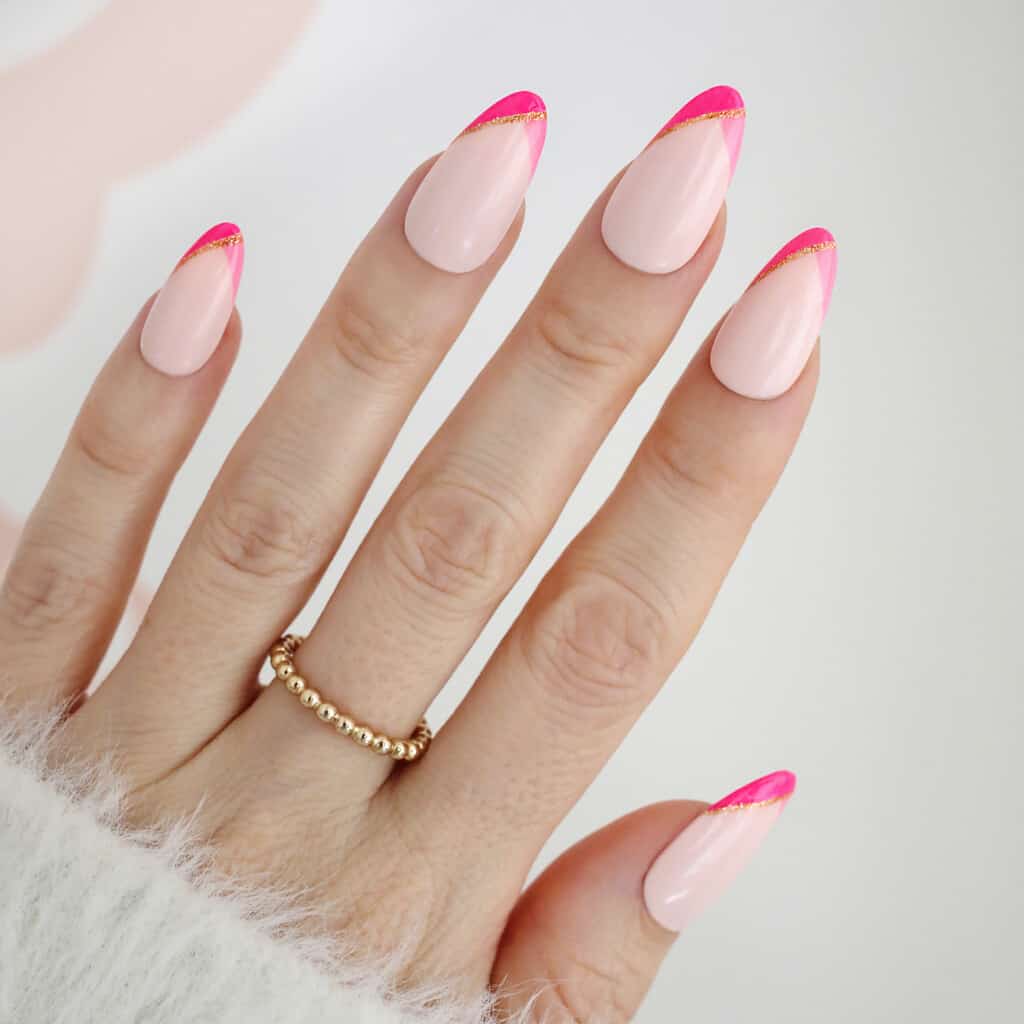 colorblocked french tip nails pink