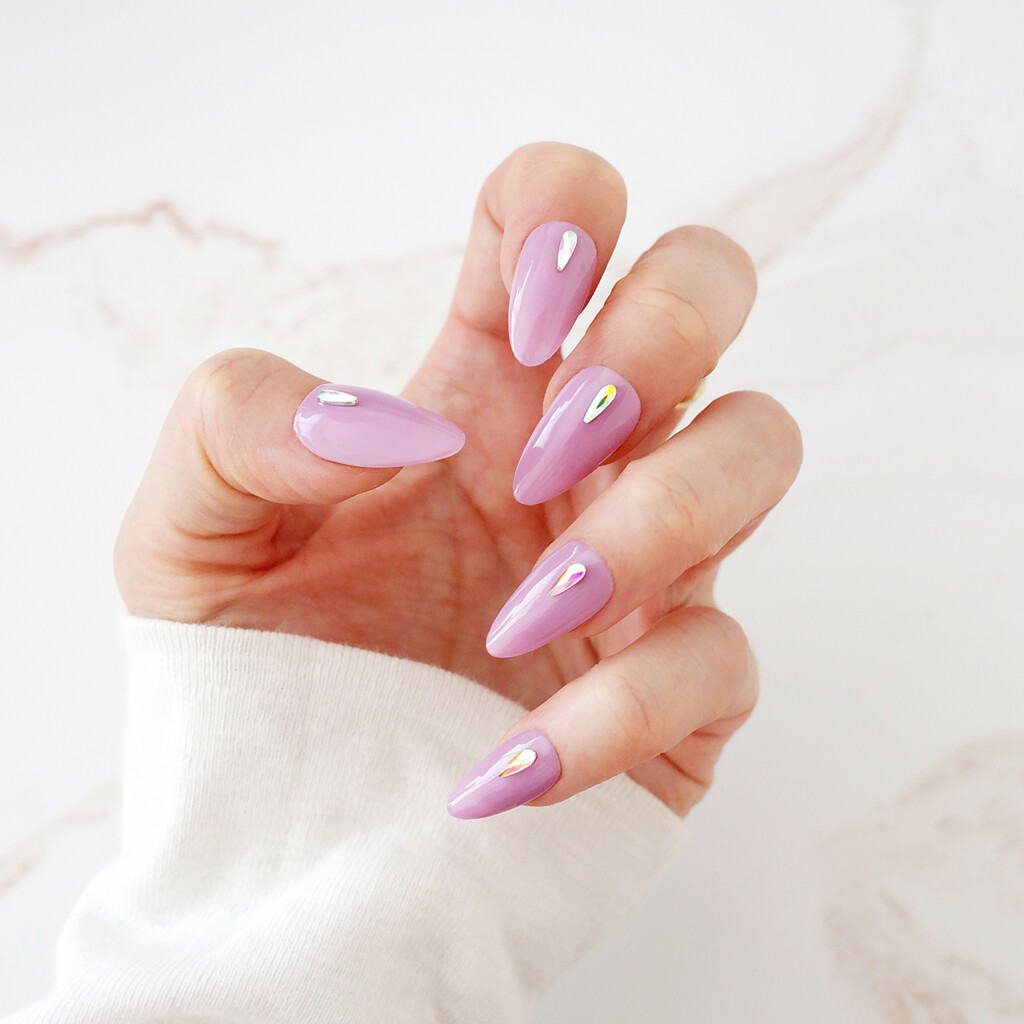 purple jelly nails spring rhinestone