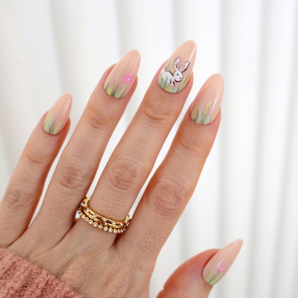 bunny in the grass easter nails for spring