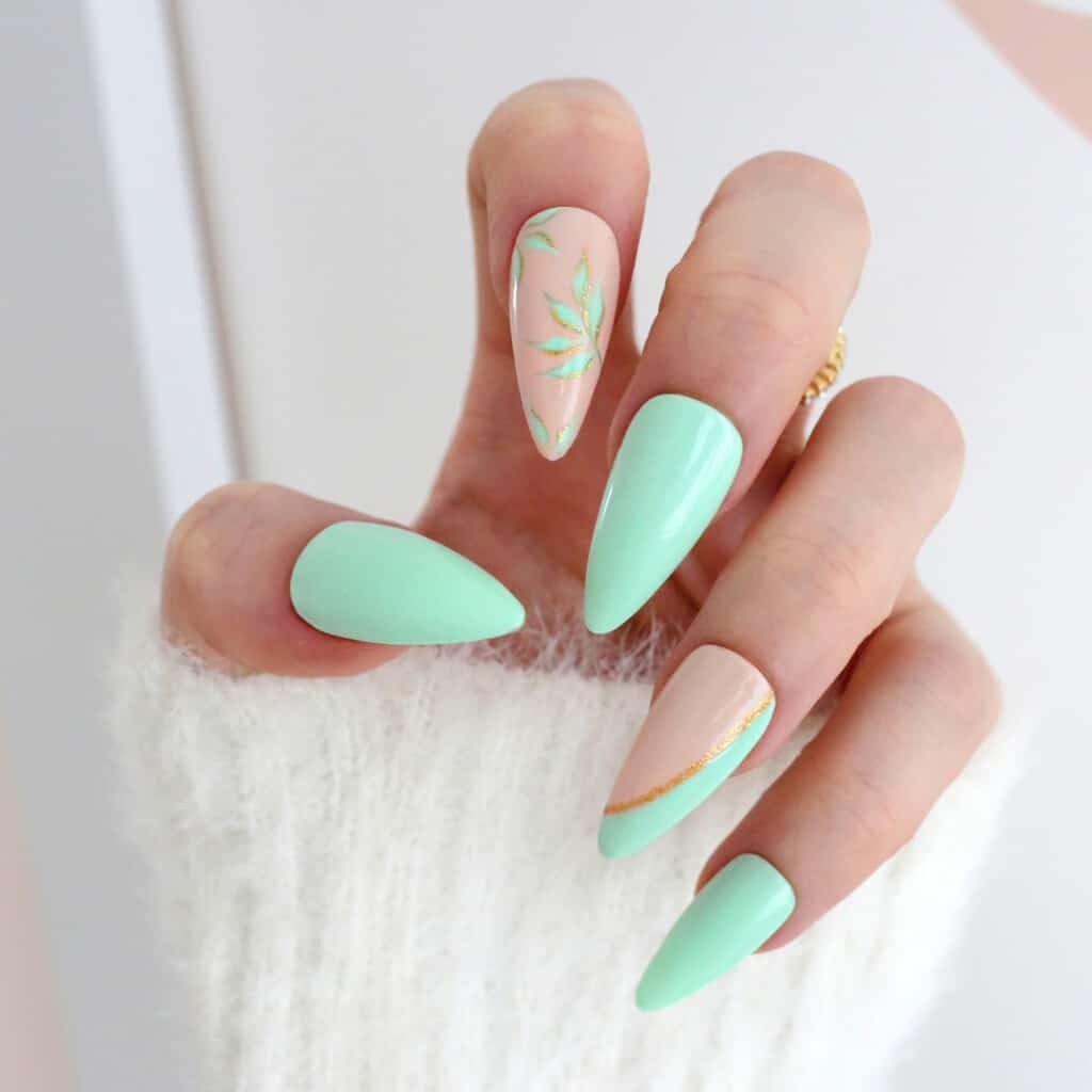 mint green floral spring easter nails
