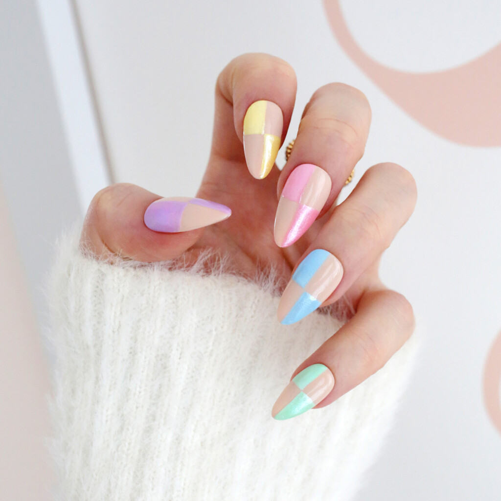 chrome pastel easter checkered nails